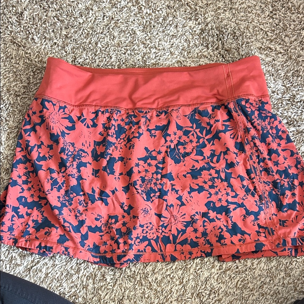 Lululemon Athletica Coral and Navy Floral Mini Skirt